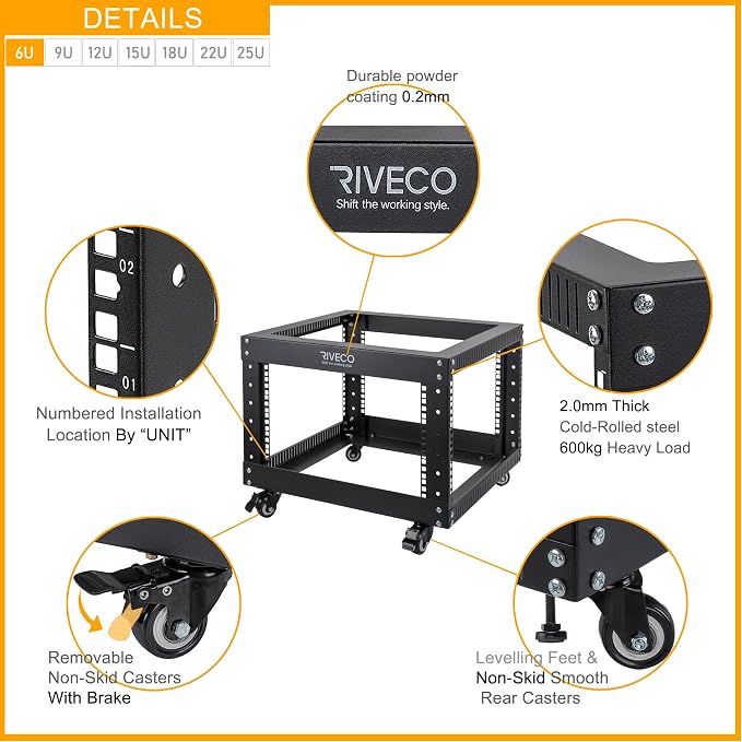 RIVECO 6U Open Frame Server Rack - Image 4