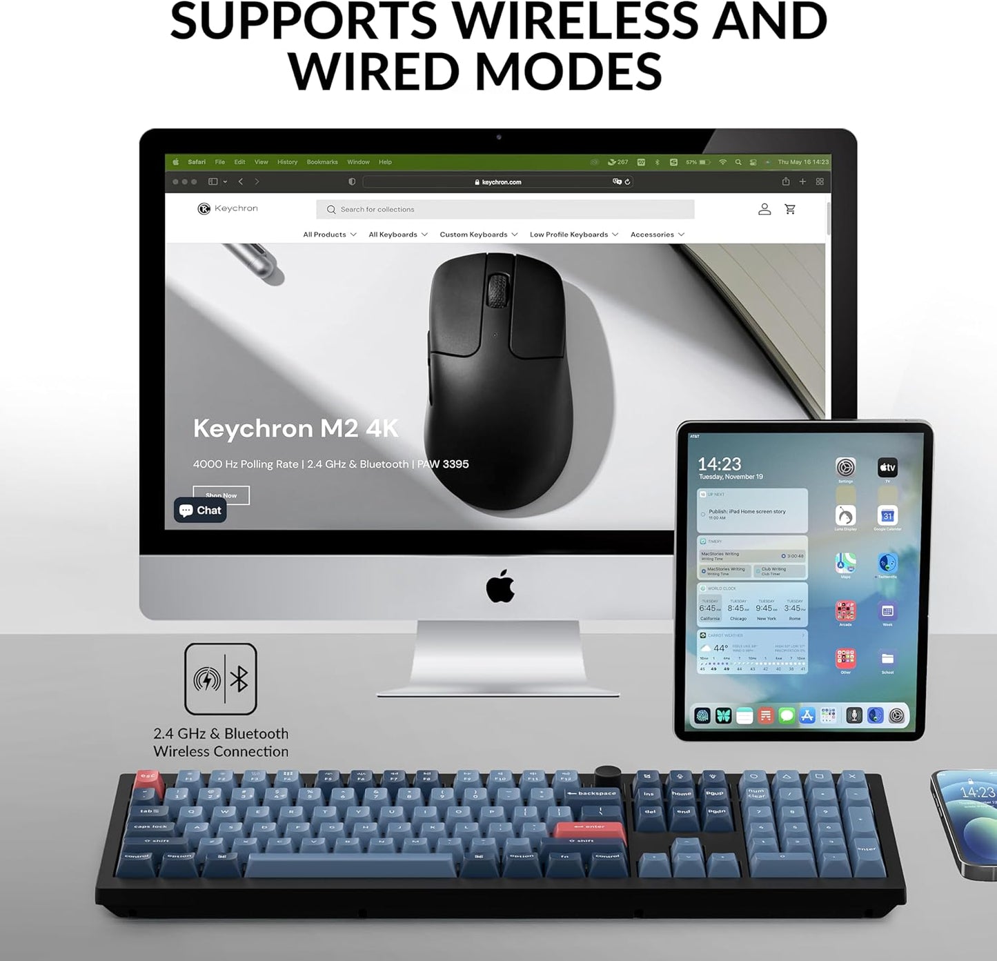 Keychron V6 Max Wireless Custom Mechanical Keyboard, 2.4 GHz Bluetooth QMK Full-Size Layout RGB with Hot-swappable Gateron Red Switch Compatible with Mac Windows Linux