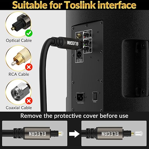 Elecan Optical Audio Cable 100 Ft Digital Audio Toslink Cable Cord-Fiber - Image 5