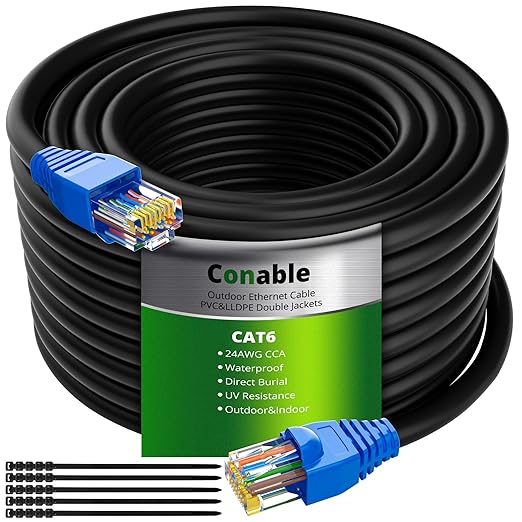 Cat6 Outdoor Ethernet Cable 400ft, Heavy Duty Double Jackets Internet Cord by Conable