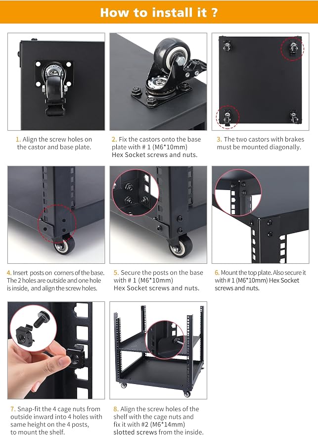 SC02 12U 19" Open Frame Network Server AV Gear Equipment Rack Mobile Storage - Image 7
