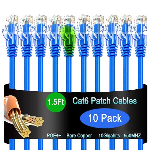 Cat6 Ethernet Patch Cable 1.5 ft, Cat6 Patch Cable by Lysymixs