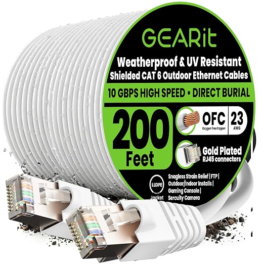 GEARit Cat6 Outdoor Ethernet Cable 23AWG Pure Copper, Waterproof, Direct Burial by GEARit
