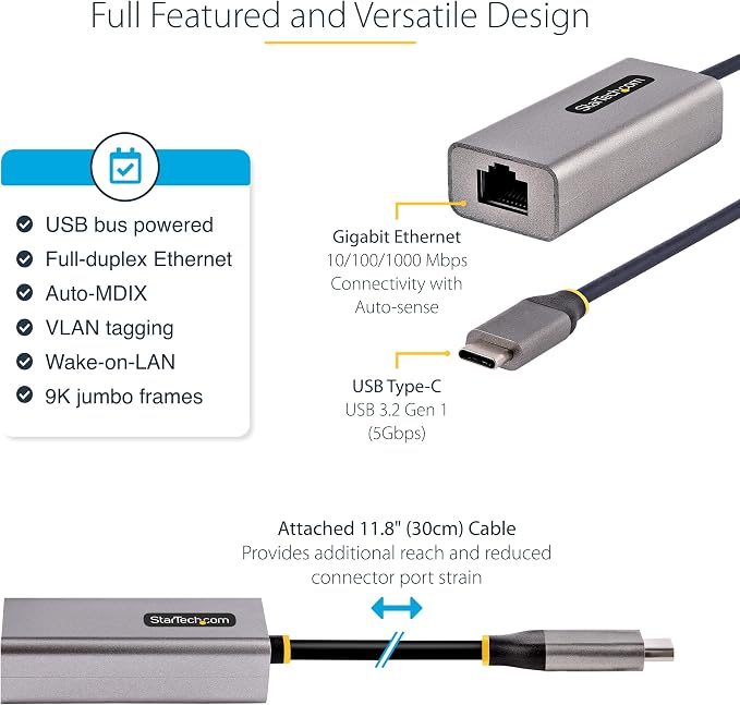 USB-C to Ethernet Adapter, 10/100/1000 Mbps, Gigabit Network Adapter, ASIX - Image 4
