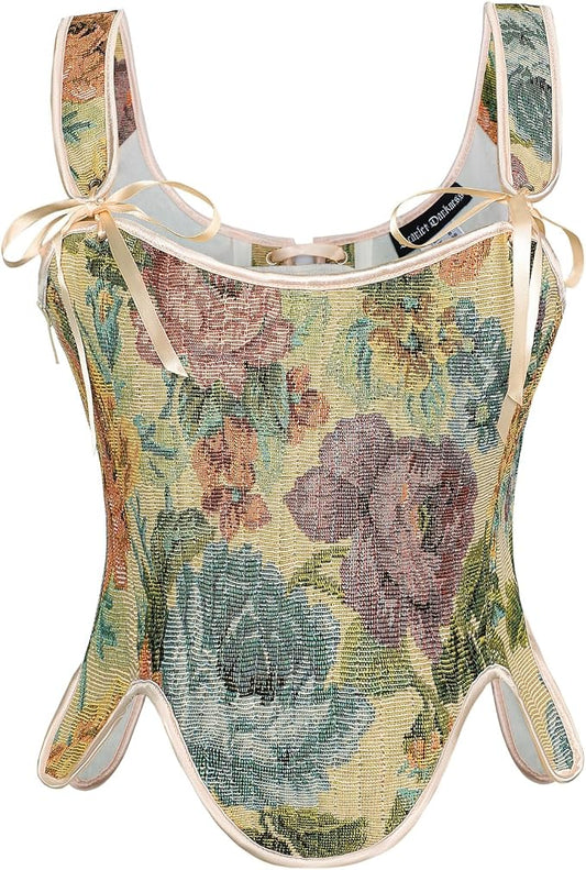SCARLET DARKNESS Bustier Tops for Women Renaissance Floral Lace Up Bodyshaper by SCARLETDARKNESS