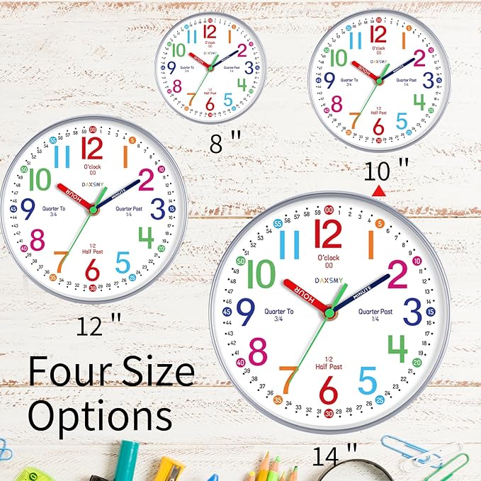 Roymnie Wall Clock for Kids Learning Easily Kids Teaching Clock Silent Non - Image 2
