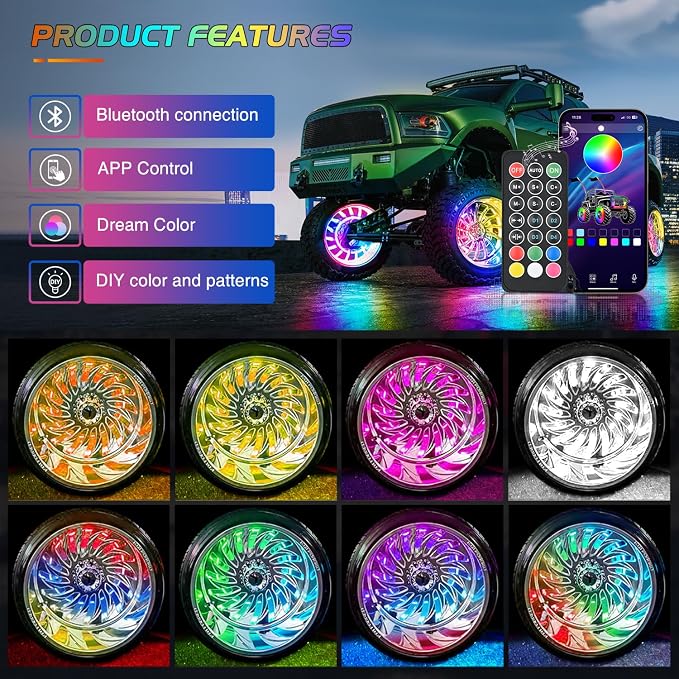 Nilight 4PCS 17.5inch Double Row Wheel Ring Lights Dream Color - Image 4