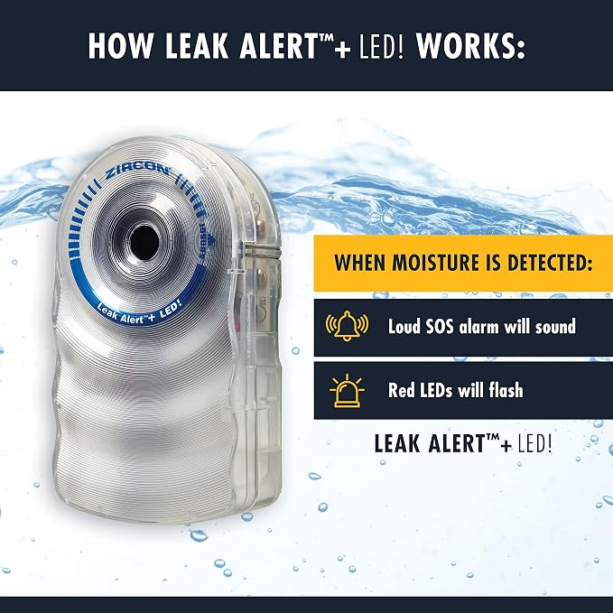 Zircon Leak Alert + LED! Water Leak Detector & Flood Sensor Alarm/Water Leak - Image 5