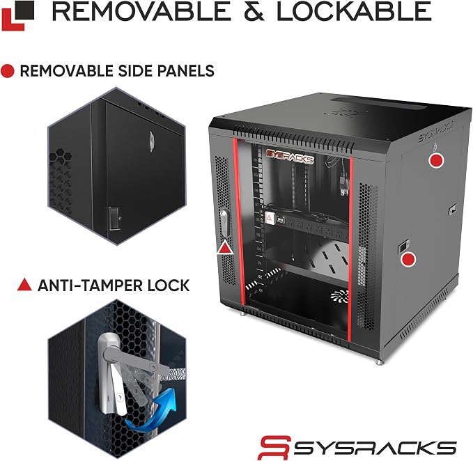 9U Wall Mount Server Rack Cabinet – 19" Network Rack Enclosure, PDU & Shelf - Image 5