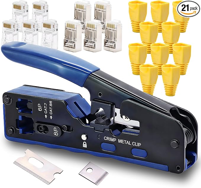 RJ45 Crimp Tool Pass Through Ethernet Crimper by Helovmine