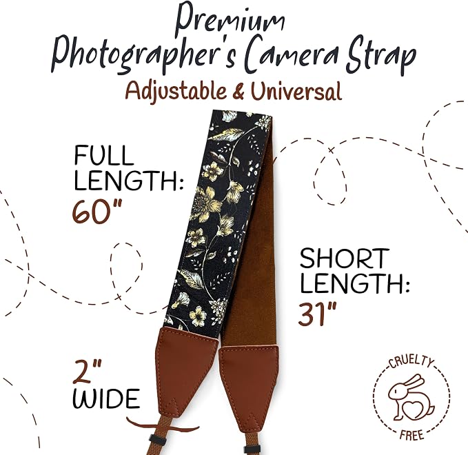 Art Tribute Camera Strap, Vintage Embroidered Neck Shoulder & Crossbody Camera - Image 5
