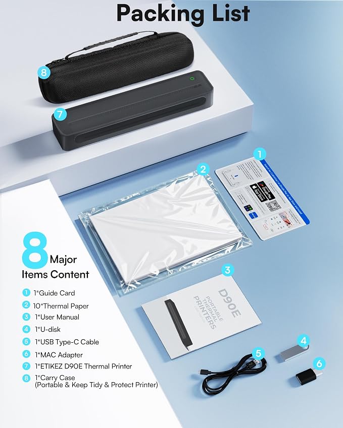 D90E Inkless Portable Printer for Travel, Supports 8.5 x 11 Inch Thermal Paper - Image 6