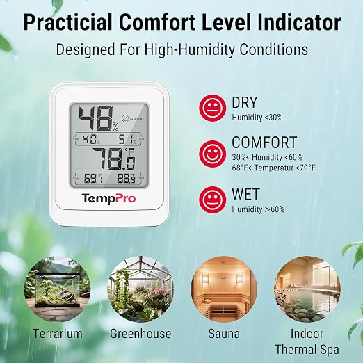 TempPro TP150 Greenhouse Thermometer Hygrometer, IPX5 High-Humidity Resistant - Image 5