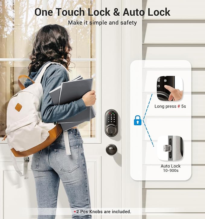 Veise RZ06C Smart Locks for Front Door, 2 Knob Handle Set, Keyless Entry - Image 4