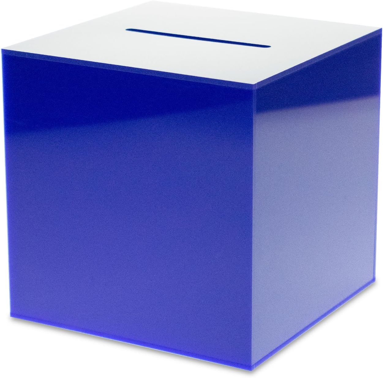 Source One Premium Acrylic Cube Donation Box with Deluxe Rear Open Door and Cam Lock Suggestion Box (12 Inch, Blue)