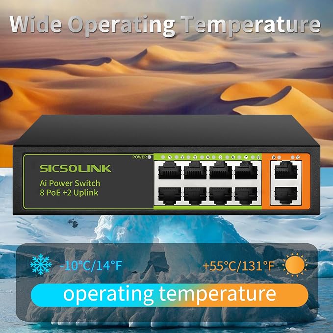 8 Port PoE+ Switch 120W 30W/Port, 2 Uplink Ports, 250M Transmission, AI Smart - Image 8