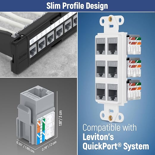 Everest 90° Angled RJ45 Cat6 Keystone Jacks 20-Pack in Gray - Image 6