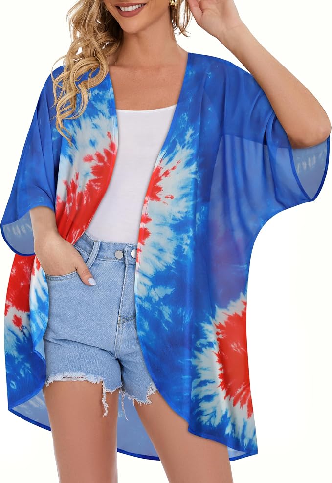 Women's Floral Print Puff Sleeve Kimono Cardigan Loose Cover Up Casual Blouse - Image 4