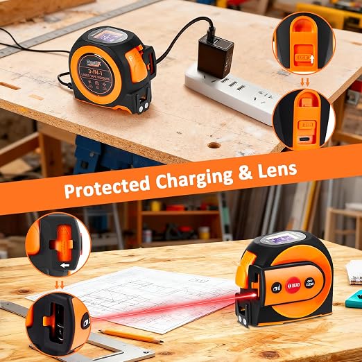 3-in-1 Laser Tape Measure, 197ft Laser Distance Meter, 16ft Digital Tape Measure - Image 6