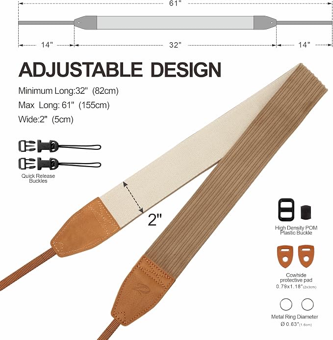 Padwa Lifestyle Camel Corduroy Camera Strap - Image 6
