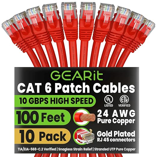 GEARit Cat 6 Ethernet Patch Cable 2 ft Red Cat6 Patch Cables 2ft Red/Ethernet by GEARit