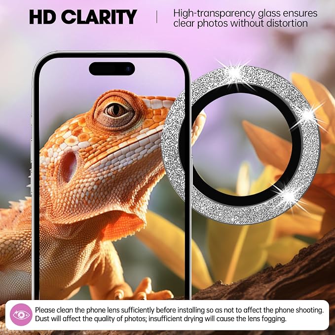 for iPhone 16/16 Plus Camera Lens Protector Bling Individual Metal Glitter Ring - Image 4