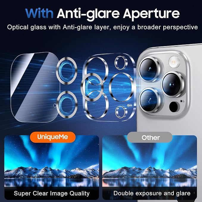 UniqueMe for 3 Pack iPhone 16 Pro/iPhone 16 Pro Max Camera Lens Protector - Image 4
