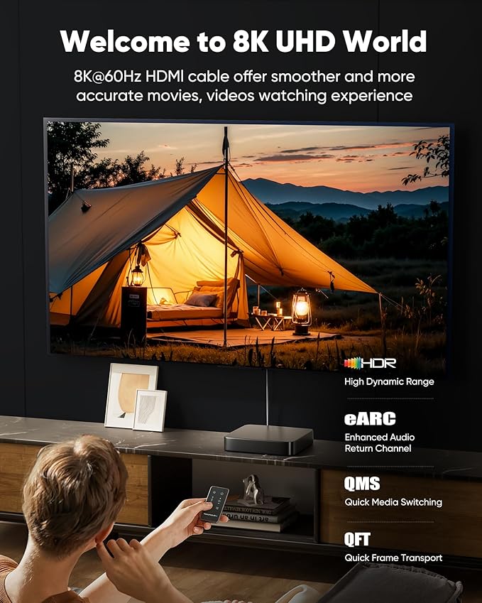 Capshi 10ft 8K 4K@120Hz HDMI Cable 2.1, 48Gbps High Speed Cord - Image 2
