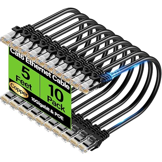 Cat6 Ethernet Cable 10Gbps 5 ft, UTP Ethernet Cable Cat 6, Flexible Bare Copper by Unknown