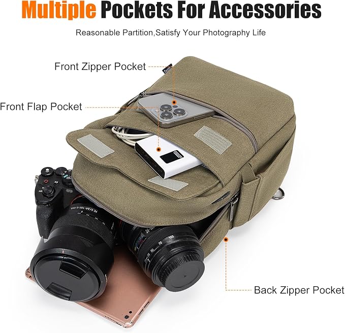 Cwatcun Camera Sling Bag Compact Large Camera Case, Waterproof Canvas Crossbody - Image 5