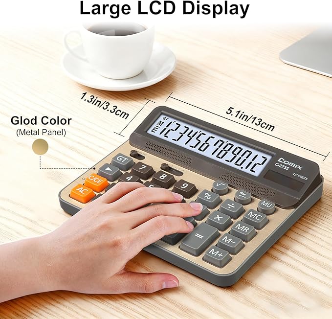 Comix Desktop Calculator, Large Computer Keys, 12 Digits Display, Champaign - Image 4