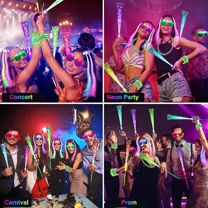 OLUPP 148 PCS Glow in the Dark Party Supplies, 16 Fiber Optic Wands, 14 LED - Image 3