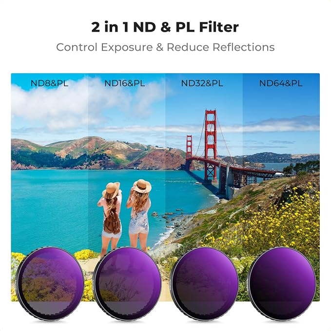 K&F CONCEPT 4 Pack Push-in Fit ND/PL Filter Kit Compatible - Image 3