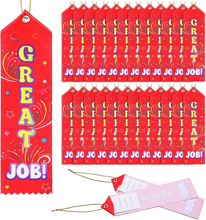 Wavwavw 100 Pcs Great Job Award Ribbons Bulk 8" x 2" Prizes Ribbons by Wavwavw