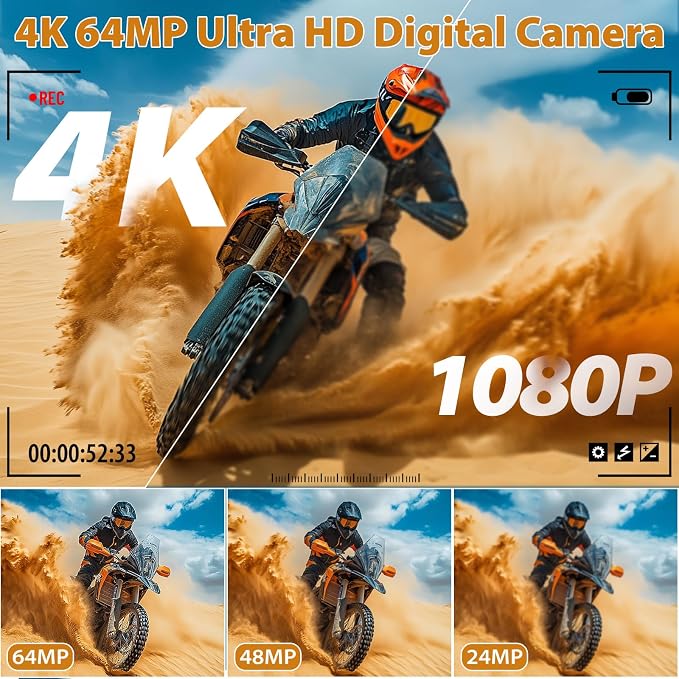 4K Digital Camera for Photography, 64MP Compact Vlogging Camera - Image 2