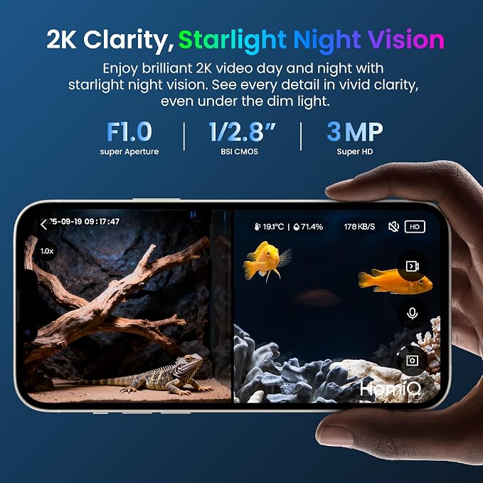 3MP 2K Aquarium & Terrarium Pet Camera.Install &Close-Focus Lens - Image 2