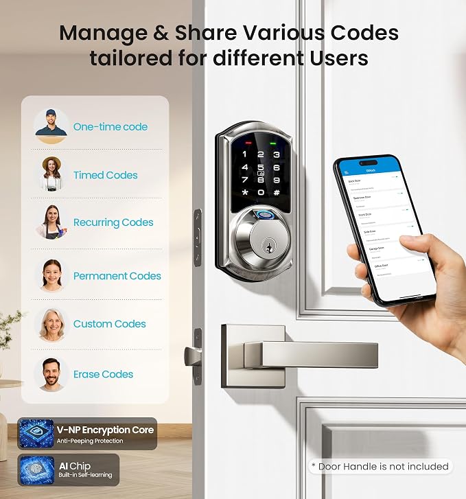 Veise VE07 Fingerprint Smart Door Lock, 7-in-1 Keyless Entry Deadbolt - Image 4