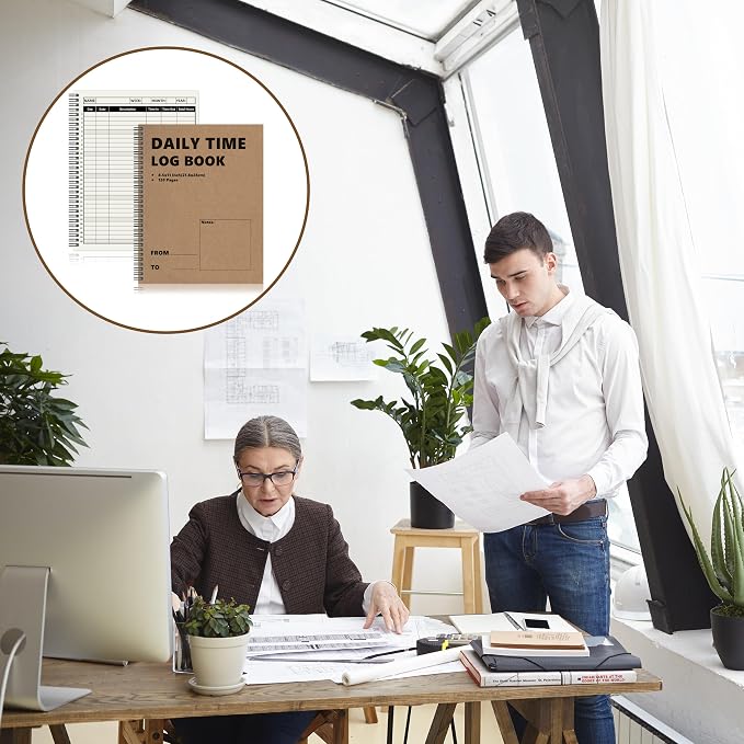 3 Pcs Daily Time Sheet Log Book Spiral 120 Pages 8.5x11 Inch Binder Work Hours - Image 7