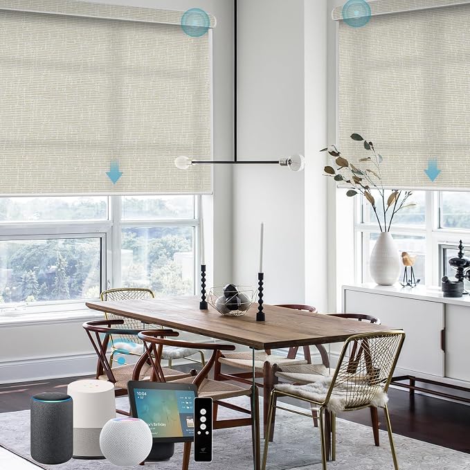 SmartWings 70% Light Filtering Motorized Roller Shades Work by SmartWings