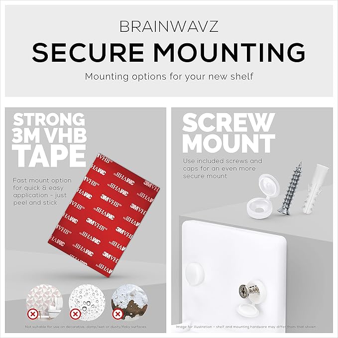 BRAINWAVZ 4” Small Floating Shelf, Adhesive & Screw in, - Image 7