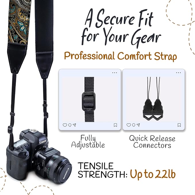Art Tribute Camera Strap, Vintage Embroidered Neck Shoulder & Crossbody Camera - Image 4