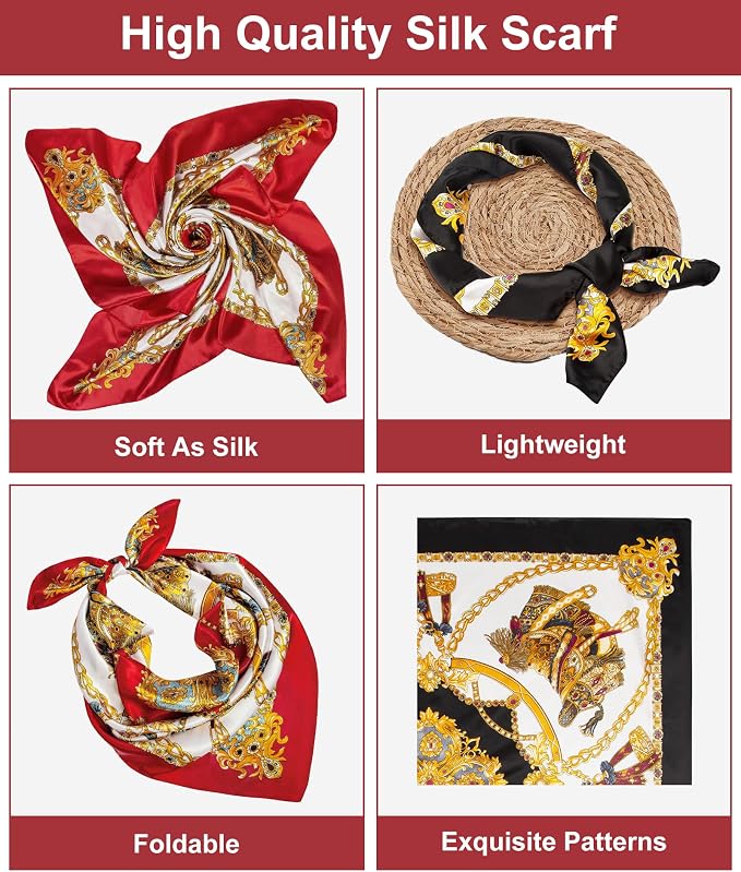 Senker Fashion 35" Head Scarf for Women, Pirate Costume Accessories Silk Red - Image 3