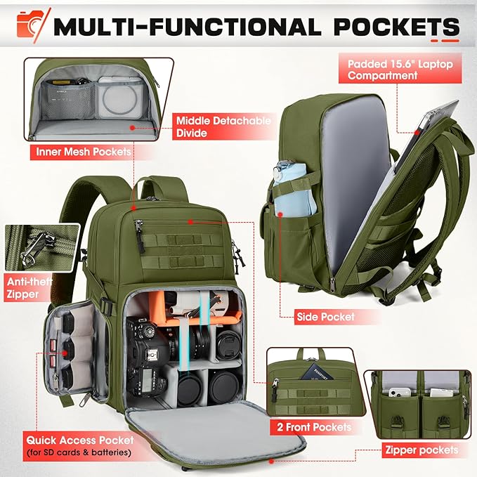 RAINSMORE Camera Bag Backpack for DSLR/SLR/Mirrorless Camera Bags for - Image 2