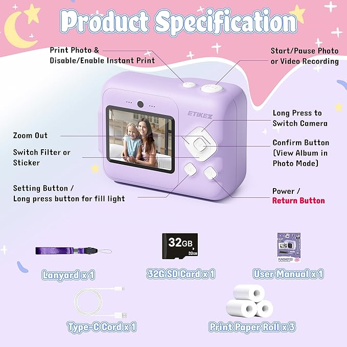 Kids Camera, 1080P Instant Digital Print Camera - Image 5