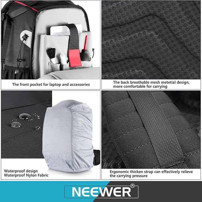 Neewer Pro Camera Case Waterproof Shockproof Adjustable Padded Camera Backpack - Image 7