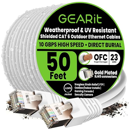 GEARit Cat6 Outdoor Ethernet Cable 23AWG Pure Copper, Waterproof, Direct Burial by GEARit