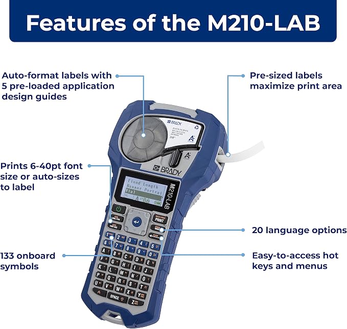 Brady M210-LAB Portable Label Printer, 9.5 in H x 4.5 in W x 2.5 in D - Image 2