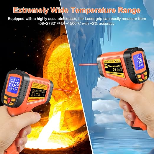 -58°F to 2732°F Digital Infrared Thermometer Gun, 50:1 Distance Ratio Laser - Image 2