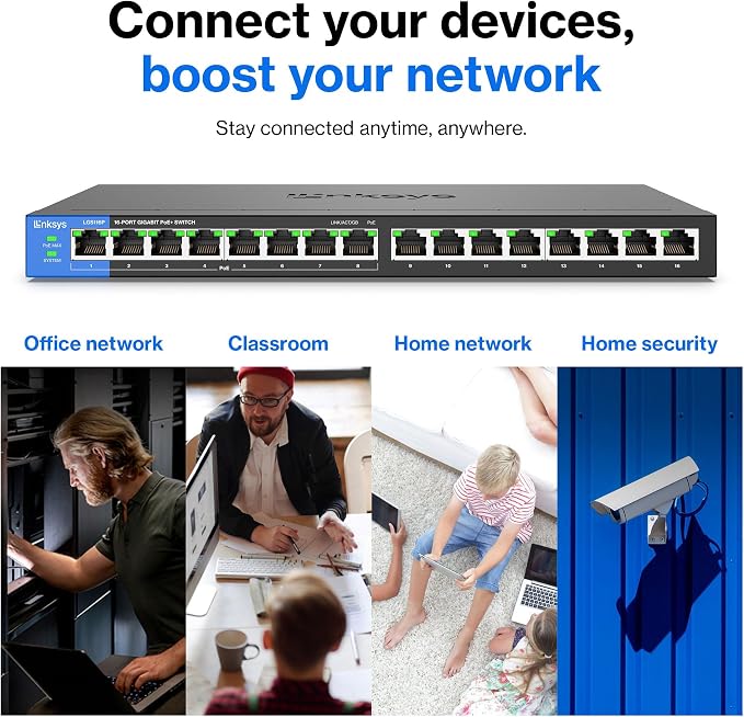 Linksys LGS116P 16 Port Gigabit Unmanaged Network PoE Switch - Image 9