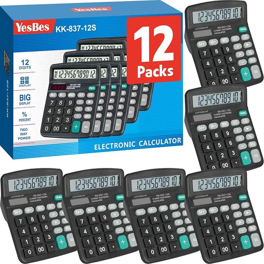 12 Pack Calculator Bulk, 12 Digits Calculators Desktop by YesBes